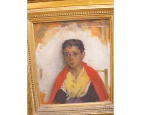 A primitive oil on canvas, portrait of a young seated boy, inscribed Garmen, indistinctly monogrammed and dated 1871, 7.5in. 