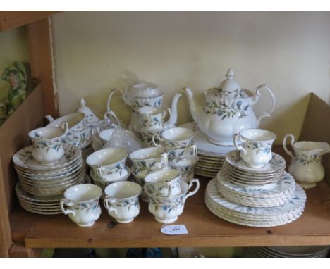 A Royal Albert bone china dinner, tea and coffee service, Brigadoon pattern, includes tea and coffee pots, sixty pieces total