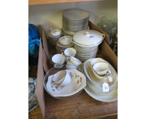 A German porcelain dinner and tea service, 78 pieces for a 12-place setting, Anmut pattern, one saucer damaged, and two other
