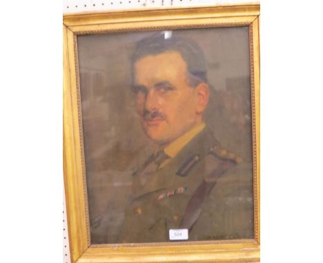 An oil on canvas - portrait bust of a WWI officer, indistinctly signed, 18 x 14in. 