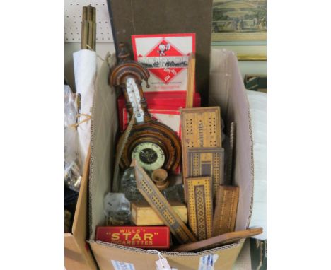 Board games, including chess, dominoes and cribbage, some advertising, also to include Victorian aneroid barometer, lead crys