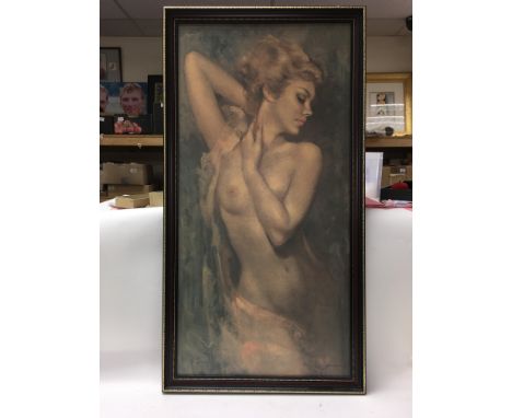 A framed 1960s playboy print by Leo Jansen, No 5 nude study. Measuring approximately 42cm x 80cm.