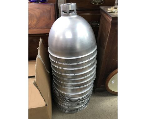 Approximately 23 industrial aluminium light shades.