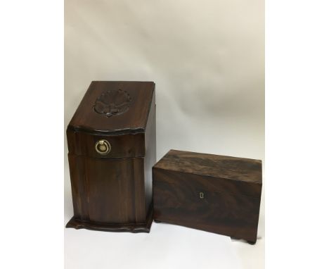 A mahogany tea caddy and a stationary box.