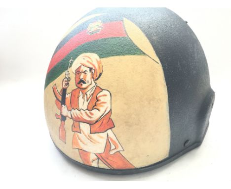 A British Army MK 6a Ballistic Helmet With a Hand Painted Afghanistan Memorial Painted on the Front.