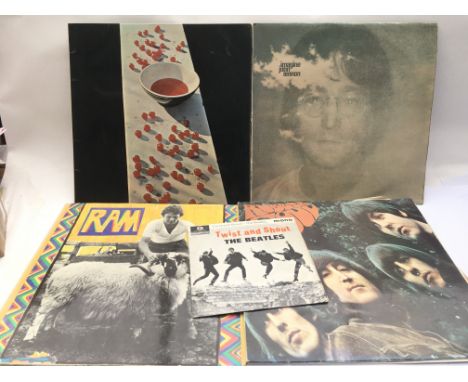 The first two Paul McCartney solo LPs plus 'Rubber Soul' LP and 'Twist &amp; Shout' EP by The Beatles and 'Imagine' LP by Joh
