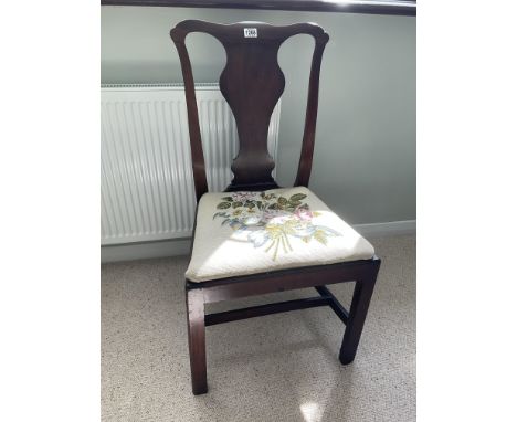 An early mahogany fiddle back chair with tapestry seat cover - NO RESERVE