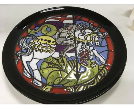 A Poole pottery wall plate Limited edition 96/ 1000 The Saint George plate . Designed by Tony Morris 32 cm