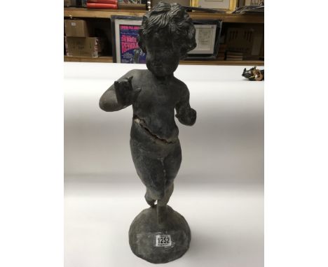A large Pewter (soft metal) Garden statue of a child, 57cm. (No Reserve).