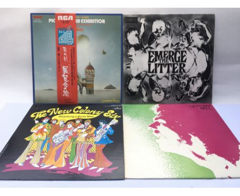 Four collectable psychedelic rock and electronic LPs comprising a Japanese import of 'Pictures At An Exhibition' by Tomita co