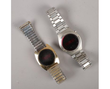 A gents Beta quartz stainless steel digital wristwatch, along with a similar Timex example.  