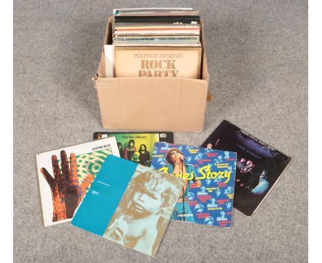 A box of mainly rock and pop LP records, to include The Rolling Stones, Yes, Genesis etc.  