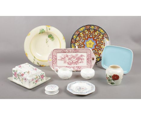 A collection of miscellaneous ceramics, A Royal Worcester 'Palissy' vase,  Wedgwood 'Angela' trinket &amp; pin dish, Coalport