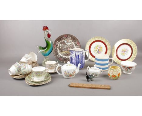 A collection of mainly ceramics, Aynsley 'Cottage Garden' teapot, Sadler mug, Two Colcough part tea sets, Murano glass cocker