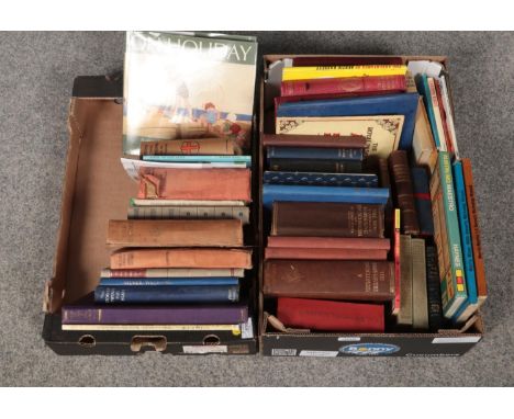Two boxes of books, Diary of Samuel Pepys volume one &amp; two, Webster's dramatic works volume four, Britain's Wonderful Air