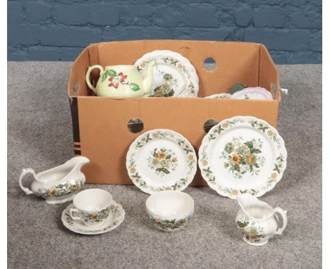 A collection of Ridgway ironstone pottery 'Spring Garden', cups/saucers, dinner plates, tea plates, tureen's examples etc  