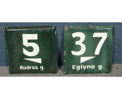 Two enamel Lithuanian signs/ markers.  