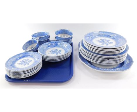 A Copeland Spode pottery blue and white part dinner and tea service, decorated in the Camilla pattern, comprising meat platte
