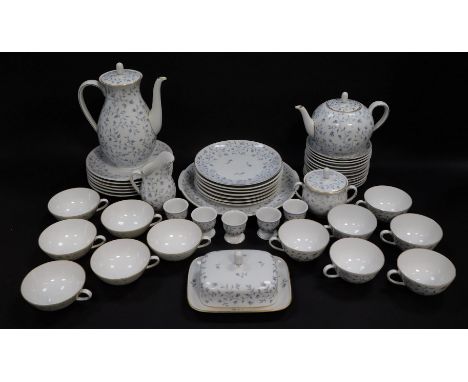 A Furstenberg porcelain breakfast service, decorated in blue and white with foliate decoration, pattern number 01345, compris