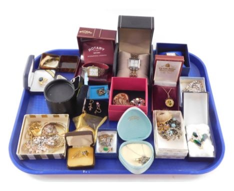 Silver and costume jewellery, including brooches, pendants, crystal necklace, Rotary and other dress wristwatches, and a came