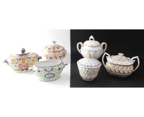 Six late 18thC and early 19thC porcelain sucriers, including Davenport and Spode.