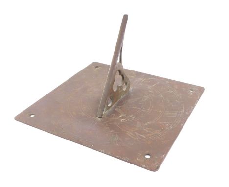 A 19thC brass sundial, of square form, signed Samuel Wilson, Dartford, 26cm diameter.