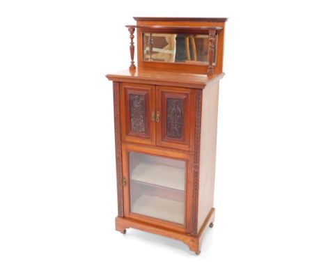 A Victorian mahogany and pine chiffonier, with a galleried top inset rectangular bevelled glass, raised on turned and footed 