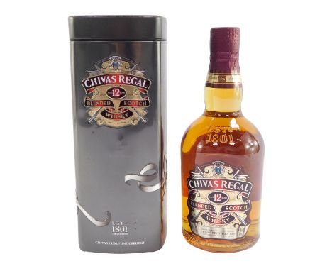 A bottle of Chivas Regale twelve year old aged blended Scotch whiskey, cased.