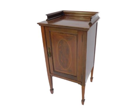 A late Victorian mahogany pot cupboard, with box wood and ebony stringing, for Goodalls, Furnishers and Decorators, Mancheste