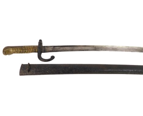 A St Etienne bayonet, Imperiale de Chat, May 1868, with scabbard, 70cm long.