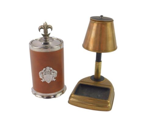 Two novelty cigarette dispensers, one modelled as a Pullman lamp, the other a Laurel French dispenser of barrel form, with mu
