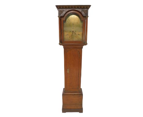 John Peatt of Crieff. A Georgian oak longcase clock, the brass break arch dial with engraved floral and foliate decoration, c