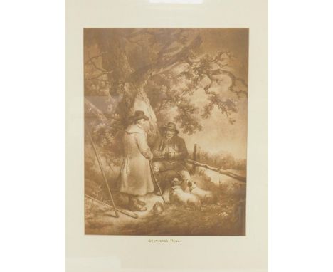 After George Morland. Shepherd's Meal, sepia print, 46cm x 36cm.