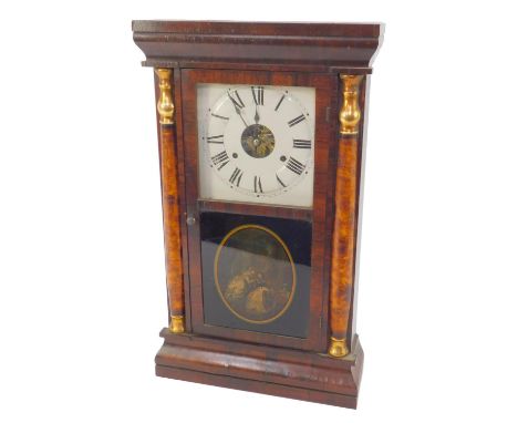 A Seth Thomas late 19thC rosewood cased shelf clock, the square white tin dial with Roman numerals, eight day movement with c