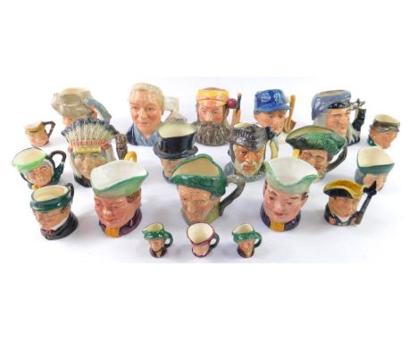 A group of Royal Doulton small to tiny character jugs, including The Wizard, North American Indian, The Figure Collector, W G