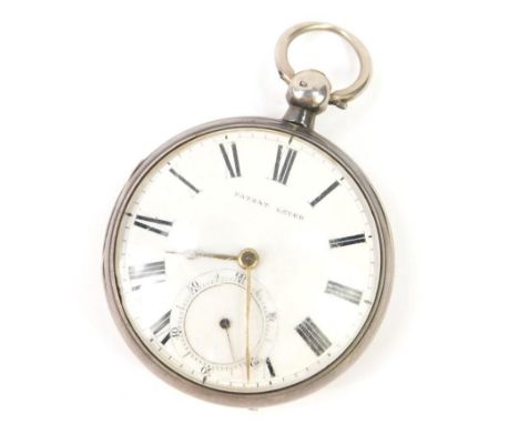 A Victorian silver gentleman's pocket watch, open faced key wind, the enamel dial bearing Roman numerals, subsidiary seconds 