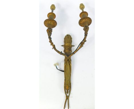 A French Empire style late 19thC ormolu twin branch wall light, cast as a quiver of arrows, 62cm high.