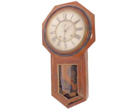 An Ansonia Clock Company octagonal cased drop dial walnut wall clock, circular dial bearing Roman numeral, subsidiary seconds