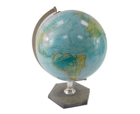 A Danish scan-globe terrestrial globe, 1972, raised on a hexagonal base, 42cm high. 