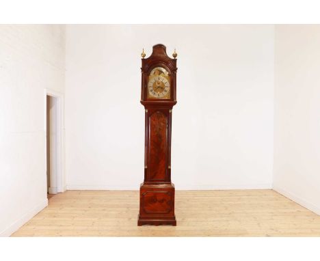 A George III mahogany longcase clock,late 18th century, the brass and silvered dial with a moonphase, subsidiary seconds dial