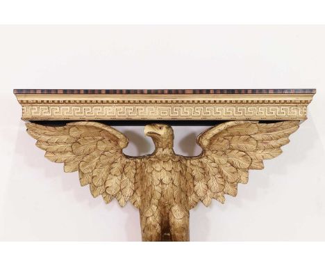A George II-style giltwood, composite and coromandel console table,of recent manufacture, the rectangular top above a Greek-k