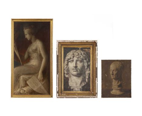 A group of decorative oil paintings,comprising:a bust of Julius Caesar, 19th century,a portrait of a Roman, anda portrait of 