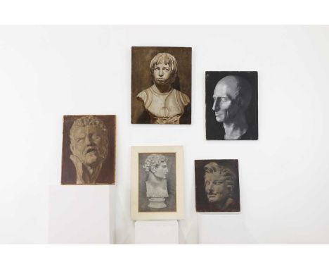 A group of museum studies,late 19th/early 20th century, comprising a portrait bust of a boy by Mabel Lumley, c.1912, and four