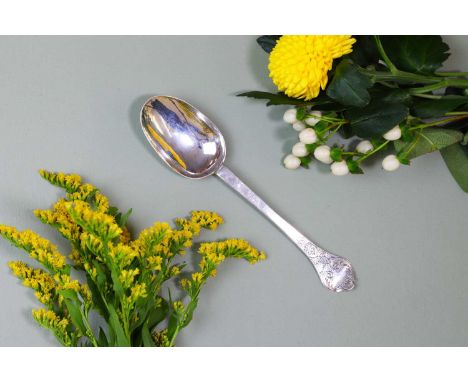 A William III East Anglian provincial silver trefid spoon, by Elizabeth Haselwood, Norwich 1697-1701,with pricked work initia