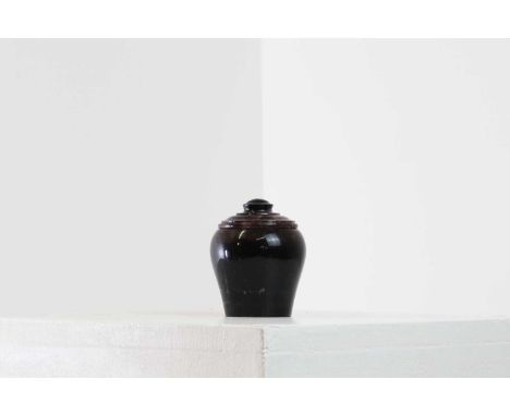 A Derbyshire Blue John jar and cover,probably late 19th/early 20th century, of turned baluster form,7.6cm diameter9cm high (2