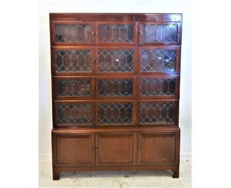 Art Deco Style Mahogany Minty Library Bookcase, lower section with 3 doors, graduated upper sections, each with 3 hinged door