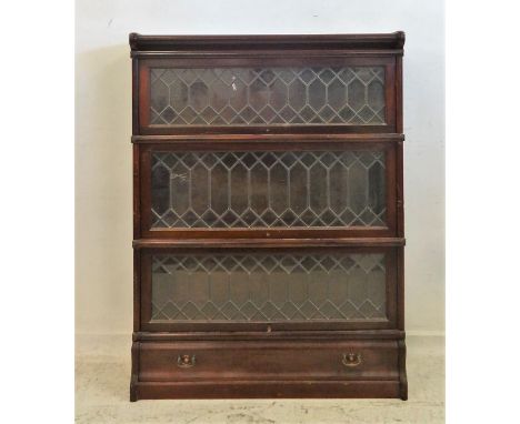 Mahogany Globe Wernicke Bookcase, base with long drawer, 3 glazed leaded light sections over with caddy top