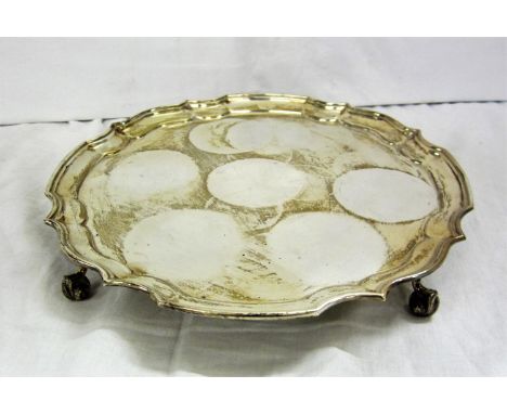 Chippendale Style Silver Salver Chippendale Style on 4 scroll supports, fully hallmarked Birmingham, approx. 10" Dia. 