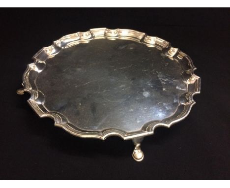 Silver Chippendale Style Salver on 4 hoof supports, approx. 10 1/2" Dia. 