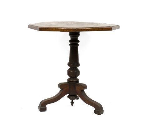 19th Century French oak hexagonal occasional table with parquetry top with inlayed chessboard, raised on turned pedestal with